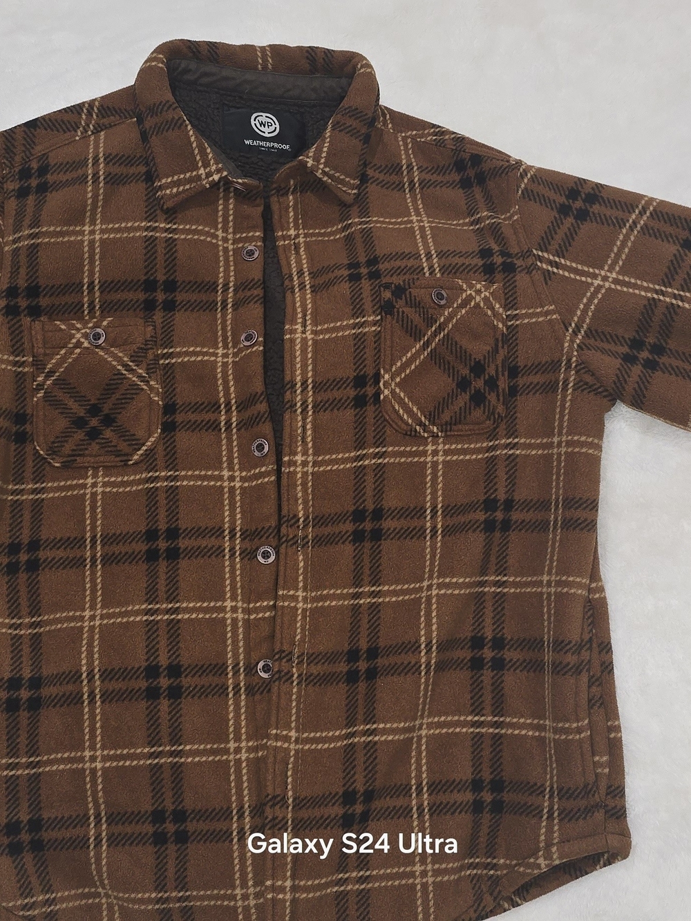 Weatherproof Men's Sherpa Fleece Lined Plaid Shirt Jacket Shacket Brown